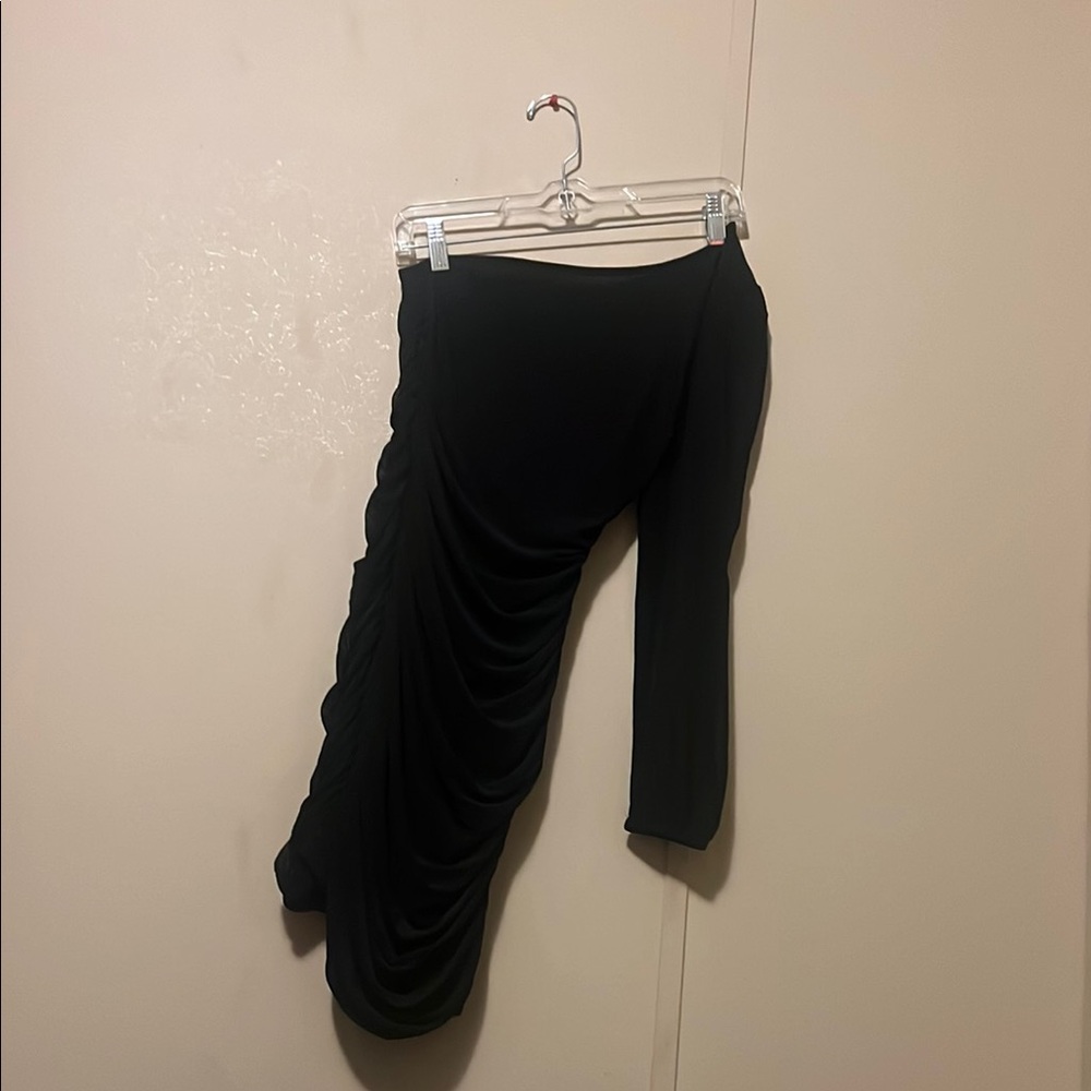 Black One-Shoulder Ruched Dress